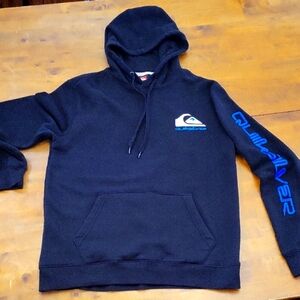 Quiksilver Black and Blue Hoodie Classic Pullover Style Size Medium